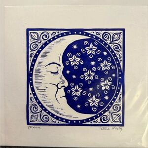 Blue Moon woodblock print